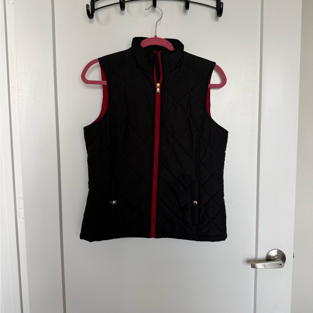 Lauren Ralph Lauren Black Quilted Sleeveless Vest with Red Trim